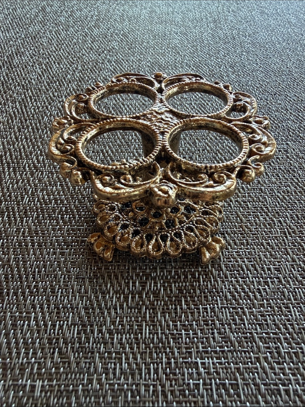 Vintage Hollywood Regency Lipstick Holder Gold Metal Scrollwork